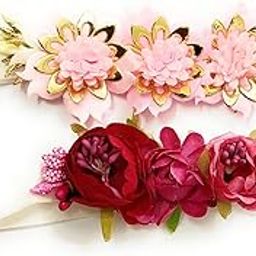 CRAnsh Creations;Crafted with Love Handmade Flower Floral cotton blend head bands for newborn baby girls (0-2 years) clothing accessories Pack of 2 baby headbands (Baby pink & hot pink,S)-image-35