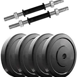 SX Fitness Home Gym Combo 20 Kg Rubber Weight Plates (5 Kg X 4) with Pair of Solid Dumbbell Rod-2
