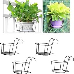 Cinagro Metal Hanging Planters (Set of 4, ONLY PLANTERS) Flower Pot Holder for Railing, Potted Plant Stand for Home Decor, Office, Patio, Garden Railing, Hanging Metal Baskets (Black, No Pot Included)-image-17