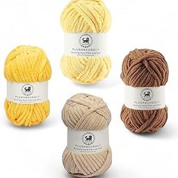 NESTNHAVEN , Plush & Cuddly Sets 2.0 , Chenille Yarn Supersoft Hand Knitting Wool Ball, set of 4 , 400 grams (1 Ball/100 Gram Each) Suitable for Craft, Babywear, Toys , Baby Blankets , 5 Bulky, Shades - NNHS 2.0 (Set 16 Lemon Yellow , milk chocolate Brown , Beige , yellow)-image-60