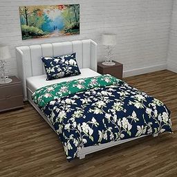 Divine Casa Microfiber Reversible Single Bed AC Duvet Cover Set with 1 Pillow Cover | Soft & Cozy for Quilt/Comforter/Blanket - Green & Navy Blue-image-81