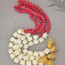 Sanvatsar Mogra Flower Ganeshji and Bells Wall Hanging Strings, Artificial Flower Latkan for Temple, Festival-Diwali/Ganpati Pooja Door (Dark Pink)-image-65