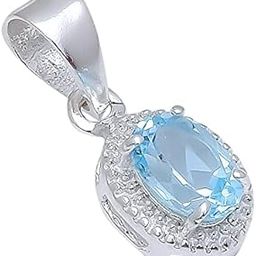 Blue Topaz Natural Gemstone 925 Sterling Silver Pendant(1.1 gm)-image-67