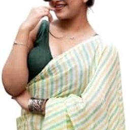 Women Beautiful Lining Digital printing with wax finishing in saree, Pure Plain Linen Cotton With Blouse Peice-image-6