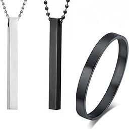 Silver Chain For Men Bar Pendant Men's Jewellery Locket Pendant Stainless Steel Black Kada Bracelet For Men Boys Stylish Chains Jewellery Set Combo of 3-image-23