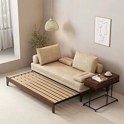 Wooden Sofa Cum Bed 3 Seater Chesterfield Sofa Set Luxury Living Room Bedroom (Beige)-image-47