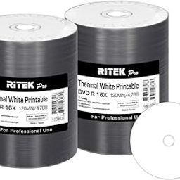 200 Pack Ritek Pro (Professional Grade) DVD-R 16X 4.7GB AZO Dye (MID MXL RG04) White Thermal Hub Printable Blank Media Recordable Disc-image-41