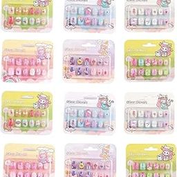 Cots and Cuddles 12pc Kids' Sticky False Nails – Self-Adhesive Press-On Nail Art Set for Girls, All Occassion Dress-Up, Parties, Pretend Play & Return Gifts (Random Design)-12
