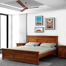 Sheesham Wood King Size Bed Without Storage Wooden Double Bed Cot Palang for Bedroom Living Room and Hotels (Natural Finish)-image-95