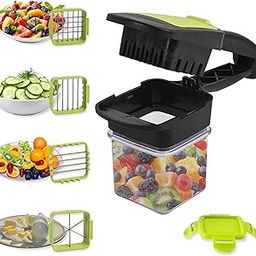 Kuber Industries 5-in-1 Anti Slip Hand-Press Vegetable Cutter for Kitchen & Home | Easy to Push Salad, Veggie Chopper & Onion Cutter for Daily Needs | Green & Black-image-6