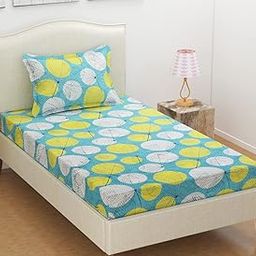 BSB HOME® 3D Printed 144 Tc Microfiber Bedsheet for Single Bed (90X60) with 1 King Size Pillow Covers (20X30) Inches (Yellow and White)-picture-13