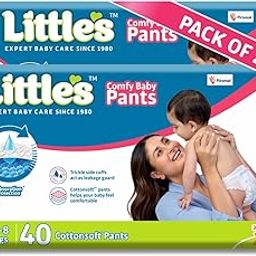 Little's Baby Diapers S Size (Small) Pants Style | 4-8 kg | 80 Count - Pack of 2 | Cotton Soft Baby Diaper Pants with Leakage Guard-25