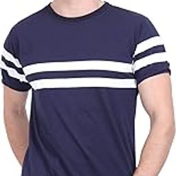 Attitude Start of Fashion Striped Men Round Neck Blue T-Shirt (XL) (Blue Printed T-Shirt (2 LINS) XL)-image-8
