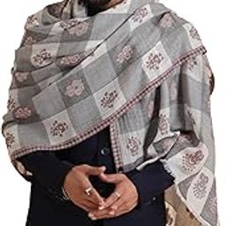 Super Soft Pashmina Feel, Pure Wool Check Design Cashmere Shawl for Men, Smooth and Light Weight Monochrome Shawl/Stole for Winters-9