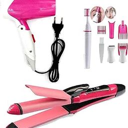 KD ZONE 2 In 1 Hair Straightener and Curler, Hair Dryer Foldable and Trimmer For Women Hair Removal Kit - Hair Styler Combo (Set of 3) (Multicolored)-image-7