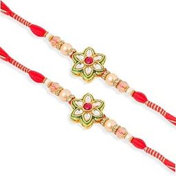 MANBHAR GEMS - Decorative Star Shape Rakhi with Multicolour Crystal Design, Traditional Festival Thread Bracelet, Gold-Toned 2 Piece-16