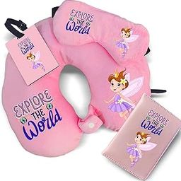 RAMPOSH Kids Travel Pillow Set, U-Shaped Neck Pillow, Eye Mask, Passport Cover & Bag Tag, Soft Velvet, Comfortable Neck Support for Travel (Fairy)-41