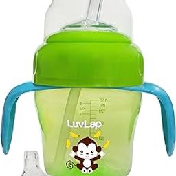 LuvLap Banana Time 150ml Anti Spill, Interchangeable Sipper / Sippy Cup with Soft Silicone Spout and Straw BPA Free, 6m+ (Green)-32