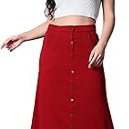 Women Solid Ribbed A-Line Embellished Casual Skirt in Green Color-image-70