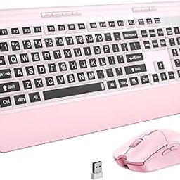KOPJIPPOM Silent Wireless Keyboard and Mouse Combo - Keyboard with Large Print Cover, 2.4GHz Full-Sized Ergonomic Keyboard with Wrist Rest and Rechargeable Mouse for Laptop, PC, Notebook, Desktop-image-6
