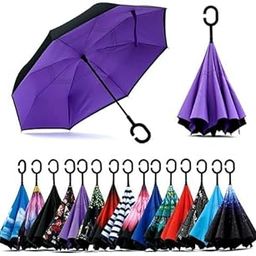 Windproof Upside Down Umbrellas with C-Shaped Handle for Women and Men - Double Layer Inside Out Folding Umbrella (Multi Color-1 pcs)-picture-14