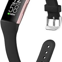 GEAK Compatible With Fitbit Charge 3/4 Bands for Women Men, Slim Soft Silicone Smart Watch Band, Small Black-image-43