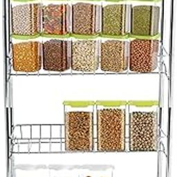 GLOCY 4 Tier Kitchen Trolly| Multipurpose Stainless Steel Portable Storage| Floor Standing Or Tabletop Rack|Trolley with Wheels for Kitchen Storage| Tiered Shelf, 4 Shelf Trolley (Silver)-29