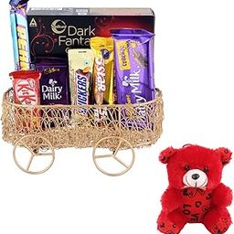 SFU E Com Dairy Milk Crackle Chocolate Gift Hamper | Valentine Teddy Bear With Chocolate Combo | Valentine Chocolate Hamper | 679-89