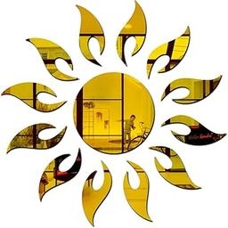 Bikri Kendra Sun 12 Flame Golden 3D Acrylic Mirror Wall Stickers-24