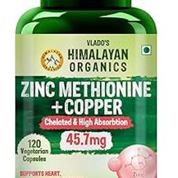Vlado's Himalayan Organics Zinc Methionine Chelated Copper | Support Healthy Immune | Promotes Skeetal Health | Antioxidant Support - 120 Veg Capsules-30