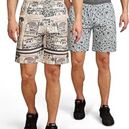 Regular Fit Cotton Blend Summer Shorts for Men - Pack of 2 | Printed Shorts for Men Blue/Onion-image-43