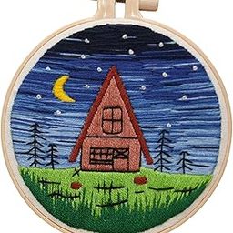 LOOM TREE Cross Stitch Kit Home Sewing Fabric Hoop Art Making DIY Embroidery Adults Starry Night Needlecrafts & Yarn | Embroidery & Cross Stitch | Hand Embroidery Kits | Cross Stitch Kits-30