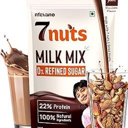Mevano 7 Nuts Nutrition Drink Powder for Kids 3-10 age, 150g | Refined SUGAR FREE, 22% Protein, All Natural | 7 Nuts & Dry Fruits Powder - Badam, Cashew, Walnut, Pista, Date | Chocolate Milk Mix-image-11
