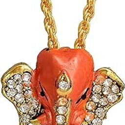 Missmister Gold plated Brass, Gerua (Deep Orange) colour Ganesh, Ganpati head, CZ studded pendant Hindu God, Temple jewellery necklace, Men Women Fashion pendant spiritual (MM1006PCKL)-image-77