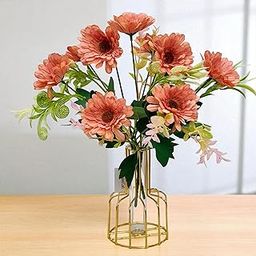 CURATED CART Artificial Chrysanthemum and Daisy Bouquet, Set of 2, Faux Floral Arrangements for Home, Office, Wedding, Party Decor - Artificial Flowers for Centerpiece, Living Room (Orange) (No Vase)-image-63