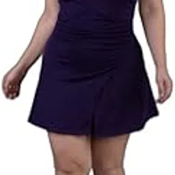 keepfit Women's one Piece Tummy Control Plus Size Swimsuit Split Skirt with Attached boy Short (Dark Purple)-picture-42