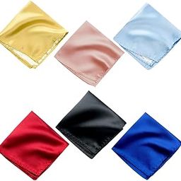 Satin Pocket Square Combo for Men, Wedding Handkerchief for Suits, Blazers & Tuxedo (Pack of 6) (Yellow,Peach,Light Blue,Red,Black,Royal Blue)-129