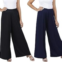 D85 Palazzo Pants M to6XL Wide Leg Cotton Viscose Loose Fit Flared for Women Black Navy Combo Pack of 2 Medium-image-60