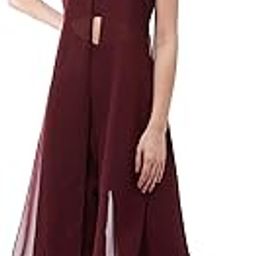 Women's Wine Solid Regular Length Round Neck Short Sleeves Embellished Jumpsuit-picture-45