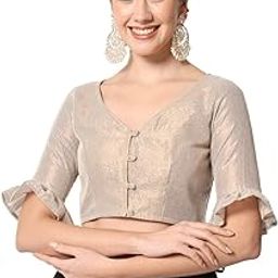 Women's Plus Size Shimmer Stripe Button Down Readymade Saree Blouse for Wedding Festive Party-image-1