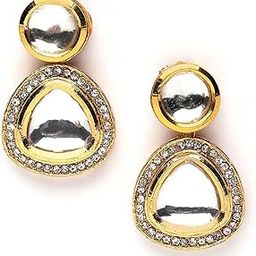Gold Plated Handcrafted Polki Kundan Drop Earrings for Women-image-18