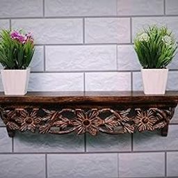 BOGEN LITE Hand Carved Wooden Wall Decor Shelves (Brown, Lacquered) - Set of 1 (22.5 x 4.5 x 5 Inches)-image-80