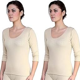 Women's Three-Fourth Length Sleeves Thermal Top for Winter Warmth - Heat Retaining Fabric, Ideal for Layering, Lightweight and Comfortable Fit | Cold Weather Protection - Skin Color-30