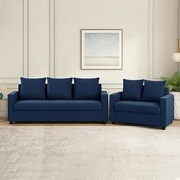 FURNY Livino 5 Seater Fabric 3+2 Sofa Set (Blue)-image-82