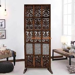 indian crafty Free Standing Wooden Room Divider Partition Privacy Screen (Glossy Finish) (Mix Design)-image-23