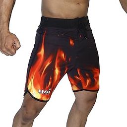 USI UNIVERSAL Shorts for Men, 411PFB Fire Physique Board Shorts, Fitness Shorts, Polyester Elastane Construction, Hook Loop Fly (Large, Black)-picture-20
