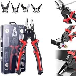 ROMILAS 5 in 1 multifunctional Pliers Tool Kit With 5 Interchangeable Heads Special For Electricians Combination Lineman Pliers,Cable Cutting,Wire Stripping,Crimping Tools,Sheet Metal Shear-image-53
