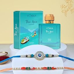 VOKKA Rakhi Gift for Brother – 1 Unisex Thai Aqua Perfume 100ml with 2 Rakhis | Bright Evil Eye & Colour Beads Rakhi | Raksha Bandhan Combo Set for Bhaiya & Bhabhi-image-97