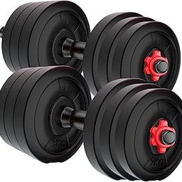 Amazon Brand - Symactive Pvc 20 Kg Adjustable Dumbbells Fitness Kit For Full Body Workout (2X4 + 3X4 Kg Pvc Weight, 14'' Dumbbell Rods Pair & Nuts), Multicolor-4