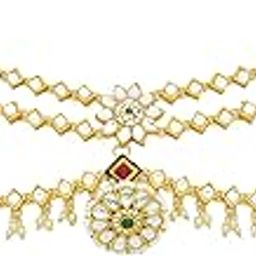 Traditional Rajasthani Gold plated Bridal Borla Matha-Patti With American Diamond and Kundan For Women and Girls-image-101